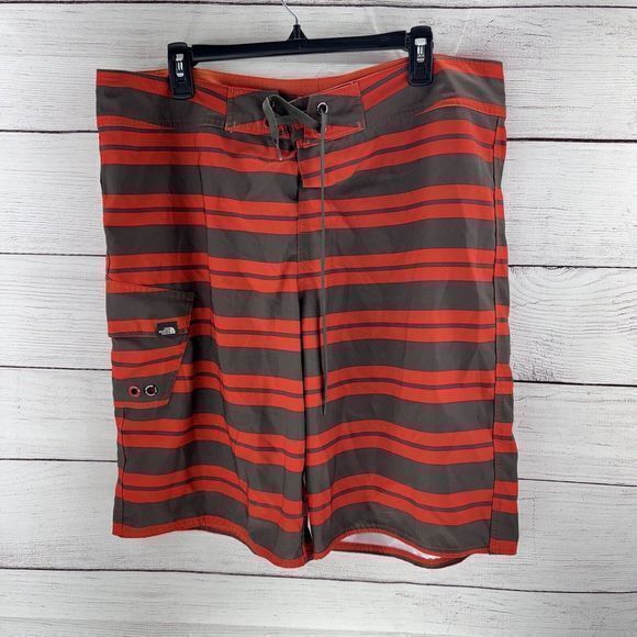 The North Face Other - The North Face Brown and Orange Stripped Board Shorts Swim Trunks, Men’s Size 38
